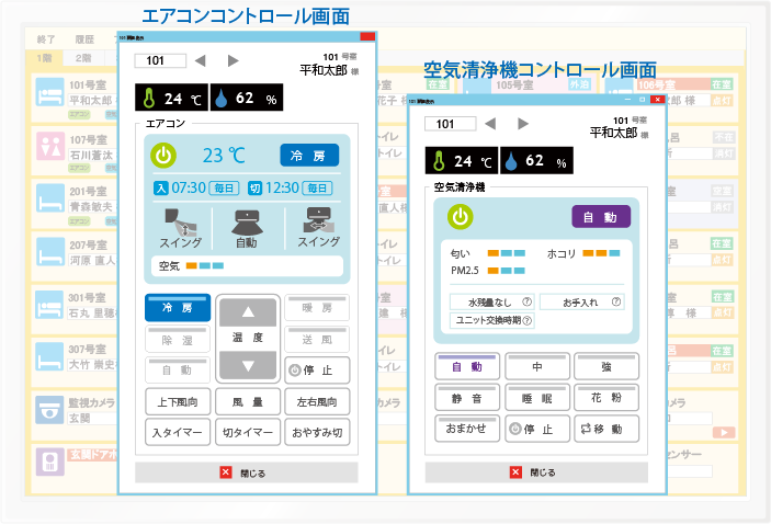 Yuiステーションへの、空調機器の表示例