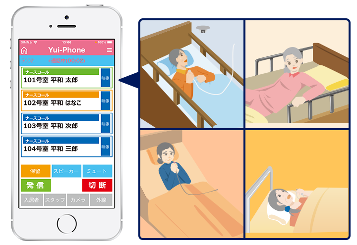 YuiPhoneは最大4件までの呼出を保持。少人数のスタッフでも業務が滞ることなく効率的な対応が可能になります。