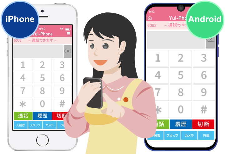 YuiPhoneは各メーカー機器および各OS等に対応。iPhone、Androidなどにも幅広く対応しています。