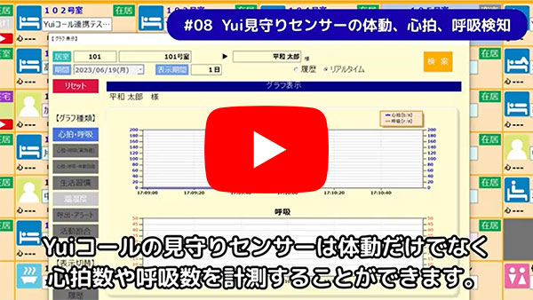 Yui見守りセンサーの体動、心拍、呼吸検知についてのYouTube動画